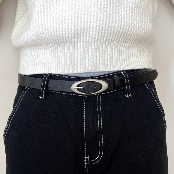 y2k style black american western simple designer oval belt - Picture 1 of 7